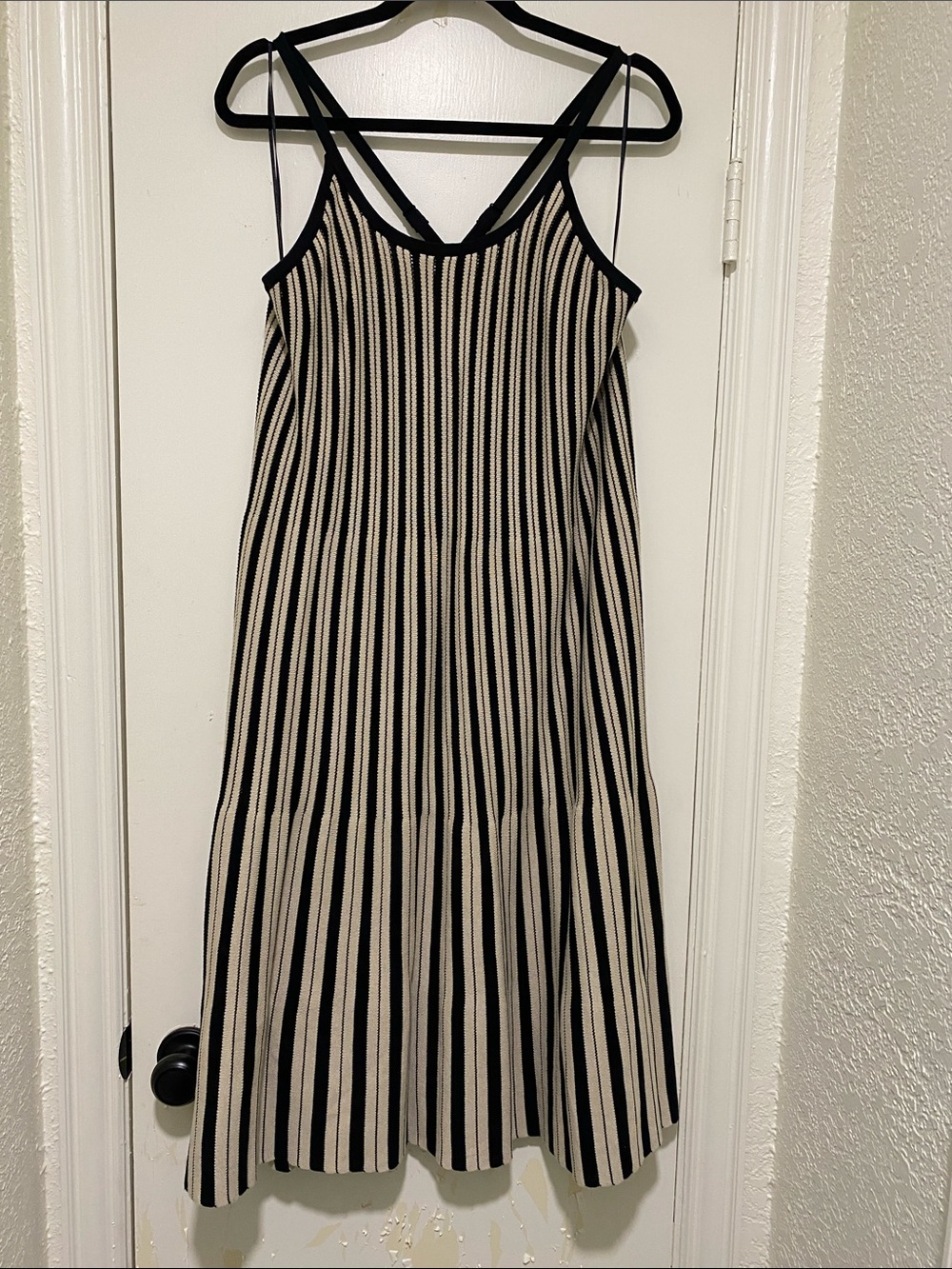 A New Day Black and Cream Striped Midi Dress